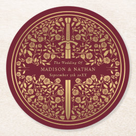 レッド ロイヤル メディアバル 剣 ウェディング ラウンドペーパーコースター