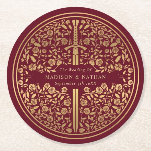 レッド ロイヤル メディアバル 剣 ウェディング ラウンドペーパーコースター (正面)
