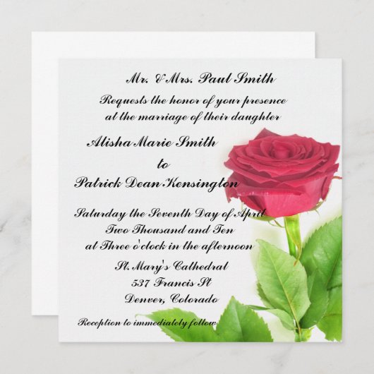 レッド·ローズの結婚ブライダル招待状発表 招待状 (正面/裏面)