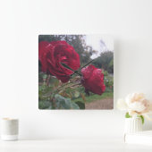 レッド·ローズ·ペア スクエア壁時計 (ホーム)