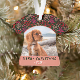 レッド・ワンラインアートの犬のペット写真クリスマスの思い出 オーナメント