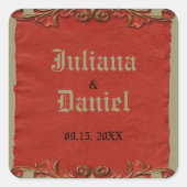 レッド ヴィンテージ ゴシック スケルトン キー セーブ・ザ・デート スクエアシール (正面)