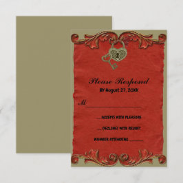 レッド ヴィンテージ ゴシック スケルトン キー セーブ・ザ・デート 出欠カード