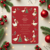 レッド ヴィンテージ ゴース クリスマスパーティーの招待状 シーズンカード