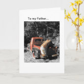 レッド・ヴィンテージ・トラックの父の日のカード カード (黄色い花)