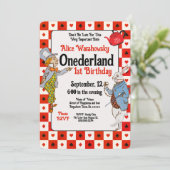 レッド ヴィンテージ ワンダーランド ウサギ ハッター 1歳 誕生日 (スタンド正面)