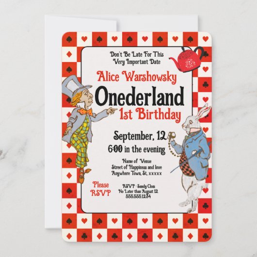 レッド ヴィンテージ ワンダーランド ウサギ ハッター 1歳 誕生日 (正面)