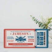 レッド ヴィンテージ 野球 チケット 誕生日 招待状 (スタンド正面)