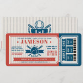 レッド ヴィンテージ 野球 チケット 誕生日 招待状 (正面/裏面)