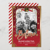 レッド&信じ金ゴールドウィンタースノーフレークホリデーフォト シーズンカード (正面/裏面)