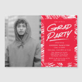 レッド |写真卒業パーティー(Dashed Photo Graduation) マグネット招待状 (正面)