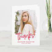 レッド |写真名門私立校風のの卒業のスクリプト サンキューカード (正面)