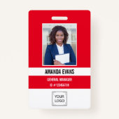 レッド |写真社員ロゴまたはQRコードセキュリティ バッジ (正面)