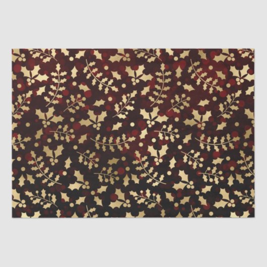 レッド《写真》ぼけ味とゴールドフォイルクリスマスホリー 薄葉紙 (正面)