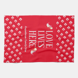 レッド | 愛はここに住む | スタイリッシュパーソナライズされた キッチンタオル