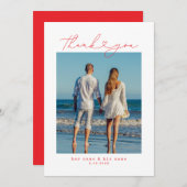 レッド | 最小限のシンプルハートスクリプ結婚ト サンキューカード (正面/裏面)