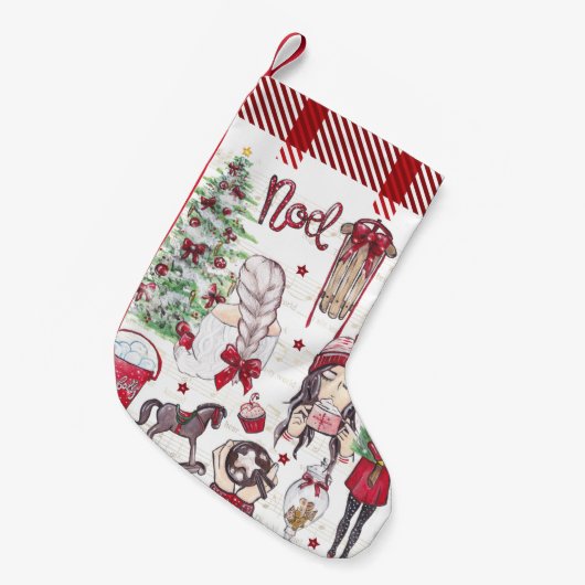 レッド |水の色のクリスマスの要素を追加 スモールクリスマスストッキング (正面 (吊り時))