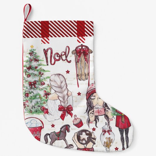 レッド |水の色のクリスマスの要素を追加 スモールクリスマスストッキング (正面)