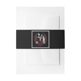 レッド&白黒バラスケルトンカップル結婚ズ 招待状ベリーバンド