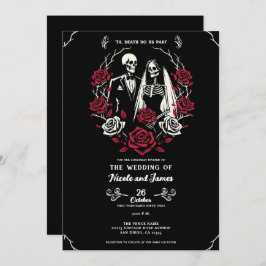 レッド&白黒バラスケルトンカップル結婚ズ 招待状