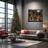 レッド&芸術的グリーンウッドランドブラックサンタ ポスター