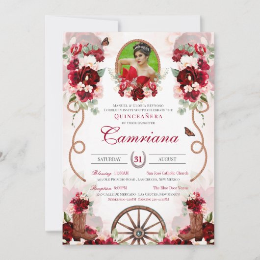 レッド&赤面ウエスタンチャロ追加フォトキンセアニェラ 招待状 (正面)