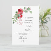 レッド&赤面フローラユーカリプトゥス両結婚親 招待状 (スタンド正面)