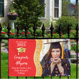 レッド |金ゴールドおめでとう大学院Wave写真 横断幕