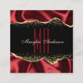 レッド&金ゴールドきらめくサテン縁どモノグラム スクエア名刺 (正面)