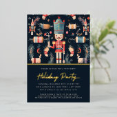 レッド&金ゴールドくるみ割りクリスマスクリスマスパーティの招待状 箔シーズンカード (立ち正面)