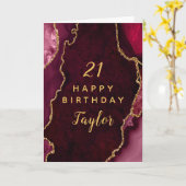 レッド&金ゴールドアゲートハッピーバースデー カード (黄色い花)