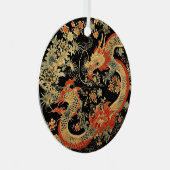 レッド&金ゴールドアジア・ドラゴンと花 メタルオーナメント (正面右)