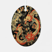 レッド&金ゴールドアジア・ドラゴンと花 メタルオーナメント (正面左)