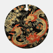 レッド&金ゴールドアジア・ドラゴンと花 メタルオーナメント (裏面)