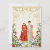 レッド&金ゴールドインディアンカップル結婚式招待状 セーブザデート (正面)