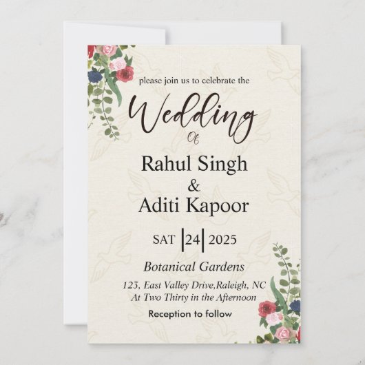 レッド&金ゴールドインディアンカップル結婚式招待状 セーブザデート (裏面)