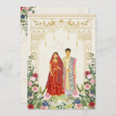 レッド&金ゴールドインディアンカップル結婚式招待状 セーブザデート (正面/裏面)