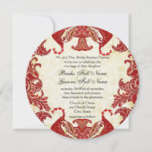 レッド&金ゴールドインディアンメンディ結婚ズ 招待状 (正面)