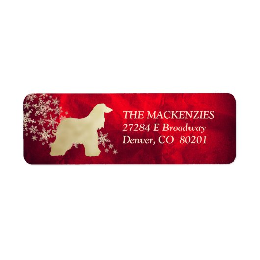 レッド&金ゴールドウィンターアフガンハウンド差出人住所 ラベル (正面)