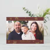 レッド&金ゴールドウィンターフォトホリデーカード シーズンカード (スタンド正面)