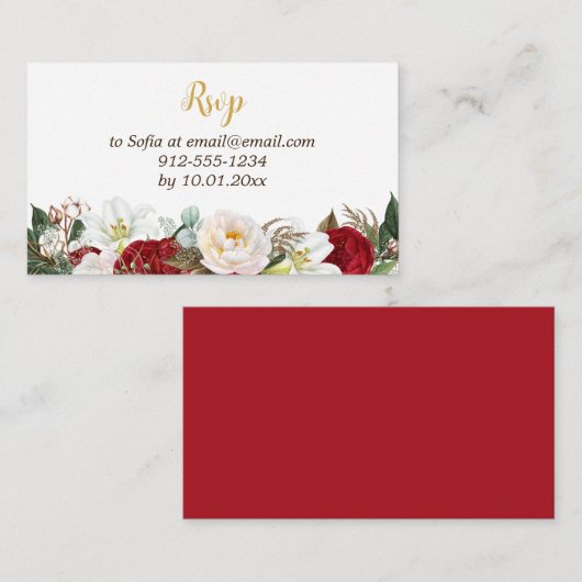 レッド&金ゴールドエレガントキンセニェラRSVP エンクロージャーカード (正面/裏面)