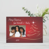 レッド&金ゴールドエレガントメリークリスマスフォトカード シーズンカード (スタンド正面)