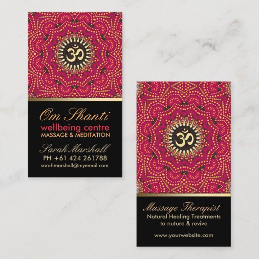 レッド+金ゴールドオムシャンティヨガウェルビービジネスカード 名刺 (正面/裏面)