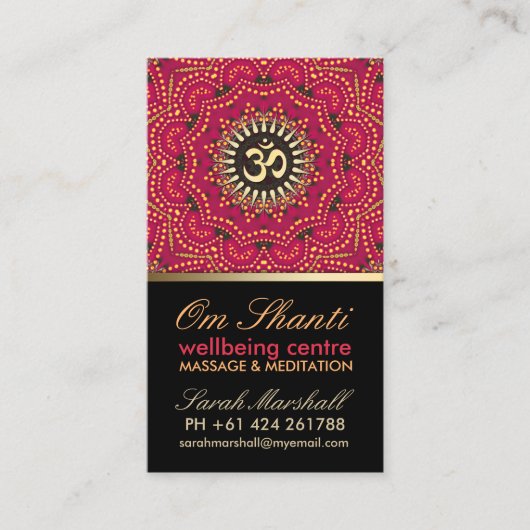 レッド+金ゴールドオムシャンティヨガウェルビービジネスカード 名刺 (正面)