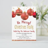 レッド&金ゴールドオーナメントクリスマスホリデーディナーパーティー 招待状 (スタンド正面)