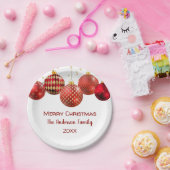 レッド&金ゴールドオーナメントクリスマスホリデーパーティー ペーパープレート (パーティー)