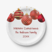 レッド&金ゴールドオーナメントクリスマスホリデーパーティー ペーパープレート (正面)