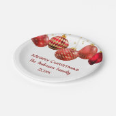 レッド&金ゴールドオーナメントクリスマスホリデーパーティー ペーパープレート (アングル)