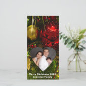 レッド&金ゴールドオーナメントツリーハートフレームフォトカード シーズンカード (スタンド正面)