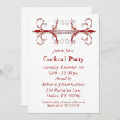 レッド&金ゴールドカクテルパーティの招待状 招待状 (正面/裏面)